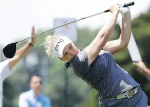  ?? — AP PHOTO ?? Canada’s Brooke Henderson tees off on the sixth hole Sunday at the ShopRite LPGA Classic. She ended in a tie for 36th.