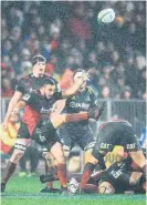  ?? Picture / Photosport ?? Bryn Hall’s kicking game in the wet was effective for the Crusaders last weekend.