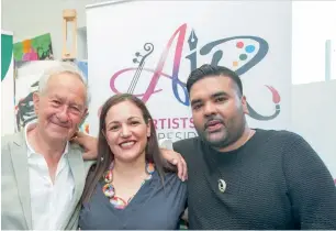  ??  ?? Simon Schama and Naughty Boy. with Andria Zafirakou. — Supplied photo