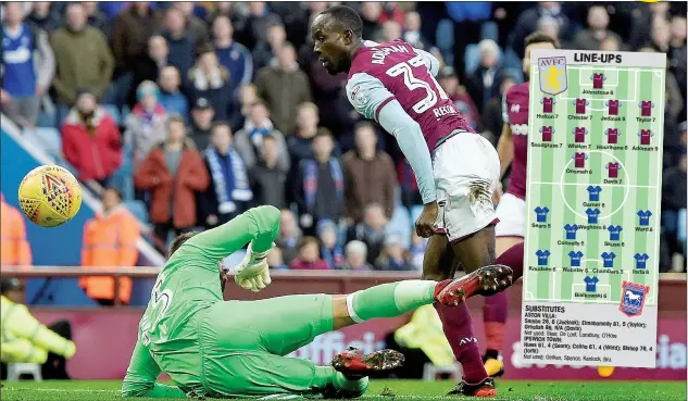  ?? PICTURES: Action Images ?? AT THE DOUBLE: Aston Villa’s Albert Adomah scores the first of his two goals against Ipswich