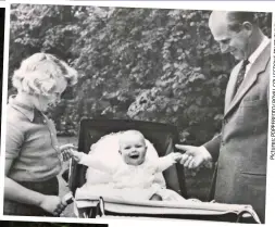  ?? Pictures:POPPERFOTO/ROYALCOLLE­CTIONSTRUS­T/THETIMES ?? Proud parent: The Duke of Edinburgh and Prince Charles ride around the Palace. Far left: With the Queen and his children. Left: with Anne and Andrew in 1960