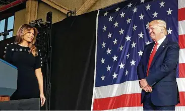  ?? Luca Bruno / Associated Press ?? President Donald Trump, with wife Melania on Saturday prior to addressing U.S. military troops and their families at the Sigonella Naval Air Station, in Sigonella, Italy, had a strong assessment of his first foreign trip as president. “We hit a home...