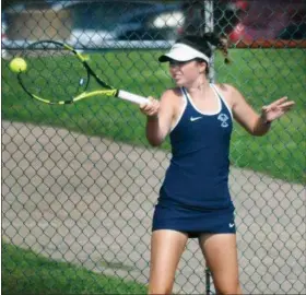  ?? GENE WALSH — DIGITAL FIRST MEDIA ?? North Penn’s Karley Alling forehands a return August 22, 2018.