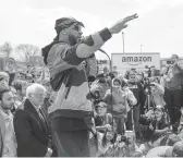  ?? SETH WENIG/AP ?? ALU President Christian Smalls speaks at a rally outside an Amazon facility April 24 on Staten Island in New York. Workers voted against the ALU on Monday.