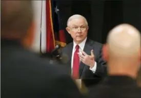  ?? JAY LAPRETE — THE ASSOCIATED PRESS ?? Attorney General Jeff Sessions speaks at the Columbus Police Academy about the opioid epidemic, Wednesday in Columbus, Ohio.