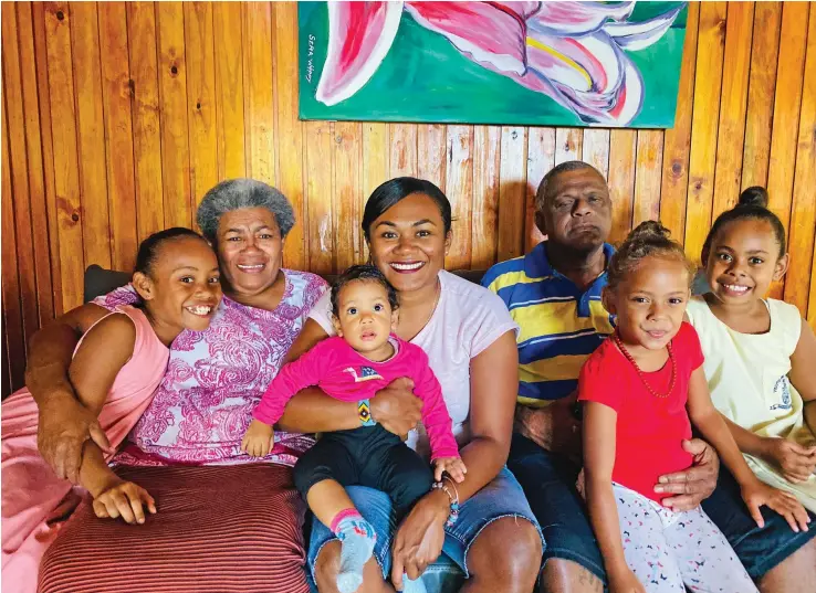  ??  ?? Siteri Navia (centre) with her mother Litia Navia and father Moape Navia and her nieces at their home in Suva.