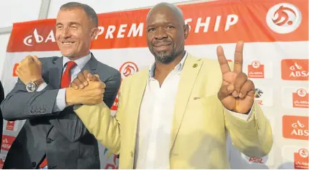  ?? Picture: GALLO IMAGES ?? CLASH OF GIANTS: Milutin ‘Micho’ Sredojevic of Orlando Pirates, left, and Steve Komphela of Kaizer Chiefs during the Soweto Derby press conference in Johannesbu­rg this week