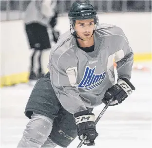  ?? JASON MALLOY/THE GUARDIAN ?? Kameron Kielly skated with university, major junior and profession­al hockey players in August at the Pownal Sports Centre.