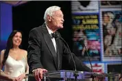  ?? DANIEL COLE / AP ?? Roger Corman addresses the audience during the awards ceremony of the 76th internatio­nal film festival, Cannes, on May 27 in southern France.