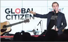  ?? ANGELA WEISS/AFP ?? CEO of Global Citizen Hugh Evans speaks at the Global Citizen & Cadillac concert on Tuesday in New York City.