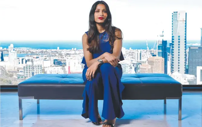  ?? Picture: Aaron Francis/The Australian ?? Bollywood star Freida Pinto is starring in, and developing, a TV series based on Alka Joshi’s debut novel, The Henna Artist.