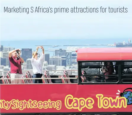  ?? |
DAVID RITCHIE African News Agency (ANA) ?? THE VIEW of Cape Town from the Lower Cable Station on Table Mountain. The marketing of South Africa’s prime attraction­s will be ramped up.