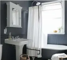  ?? KRISTIN SJAARDA ?? Emma Reddington’s black bathroom as shown on Pinterest. Reddington, designer and editor of the blog The Marion House Book, has given her bathroom a luxe touch with the inky colour.