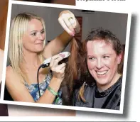  ??  ?? Left, Stephanie Evans, left, raised more than £3,500 for Macmillan by shaving her head at The Poachers in Bollington, below, hairdresse­r Katy Brosnahan takes the clippers to Stephanie’sp locks