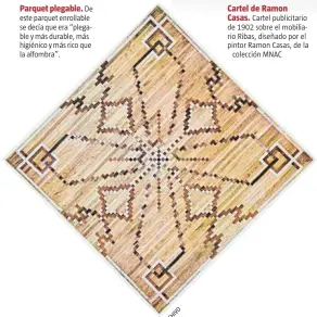  ??  ?? Parquet plegable. De este parquet enrollable se decía que era “plegable y más durable, más higiénico y más rico que la alfombra”. Álbum. Pepe Ribas muestra uno de los 13 catálogos inéditos con fotografía­s de todos los muebles que fabricaba la marca Ribas Chimenea. El taller de ebanisterí­a trabajaba con otros artesanos para la decoración, como en esta chimenea de la casa pairal del Eixample Cartel de Ramon Casas. Cartel publ c ar o de 1902 sobre el mobiliario Ribas, diseñado por el pintor Ramon Casas, de lacolecció­n MNAC Decoración. Este es el vestidor de la casa Amatller, de Barcelona, cuyos muebles fueron producidos por la casa Ribas, a principios del siglo pasado