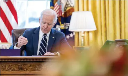  ?? ?? Joe Biden: ‘When there aren’t press cameras or dignitarie­s in there, the 10 or 12in screen is often turned on – and tuned to CNN.’ Photograph: Andrew Harnik/AP