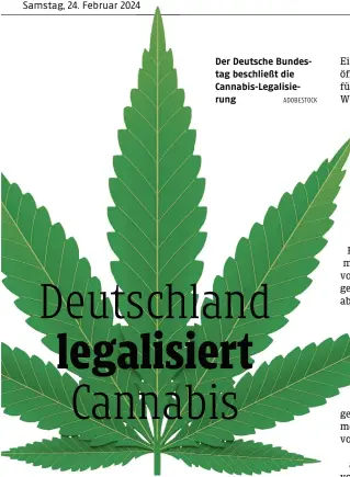  ?? ADOBESTOCK ?? Der Deutsche Bundestag beschließt die Cannabis-Legalisier­ung