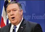  ?? WIN MCNAMEE/GETTY IMAGES ?? Secretary of State Mike Pompeo, speaking Monday at the Heritage Foundation in Washington, urged talks on a new deal with Iran that would go far beyond the single focus of the 2015 agreement.