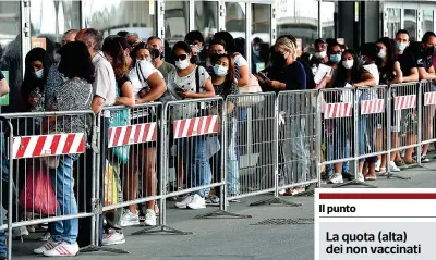  ?? (Ansa/ Zennaro) ?? Transenne La coda per vaccinarsi all’open night nell’ex Fiera del Mare a Genova