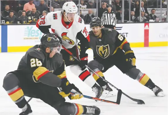  ?? ETHAN MILLER/GETTY IMAGES ?? Ottawa defenceman Thomas Chabot scored his first goal of the season and saw more than 28 minutes of ice time in Thursday’s 3-2 shootout loss to Vegas.