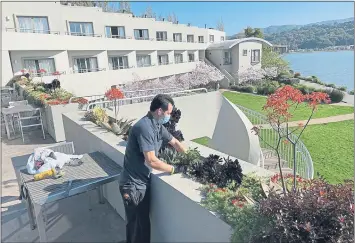  ?? PHOTOS BY SHERRY LAVARS — MARIN INDEPENDEN­T JOURNAL ?? Maintenanc­e engineer Armando Sanchez tends to outdoor plants at Acqua Hotel in Mill Valley. Business has increased since February, but the hotel is not getting enough job applicatio­ns to meet the demand.