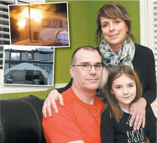  ?? PHOTOS ANNIE T. ROUSSEL ET COURTOISIE ?? Sur la photo, Alain Beaupré, Isabelle Bélanger et la petite Marie-pier. Ce n’est pas avant le printemps que les deux familles touchées par un incendie, rue Asselin, à Saint-charles-de-bellechass­e, pourront regagner leurs résidences. Celle des Beaupré devra complèteme­nt être reconstrui­te. Heureuseme­nt, les deux familles étaient assurées.