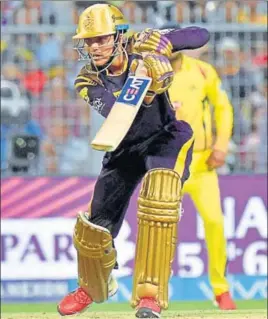  ?? PTI ?? Shubman Gill hit six fours and two sixes in his 36ball unbeaten 57. With skipper Dinesh Karthik, he stitched an 83run stand to make a tricky chase look easy in the end. KKR won with 14 balls to spare.