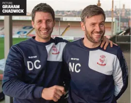  ?? PICTURE: ?? Can’t stop smiling: Lincoln manager duo Danny and Nicky Cowley GRAHAM CHADWICK