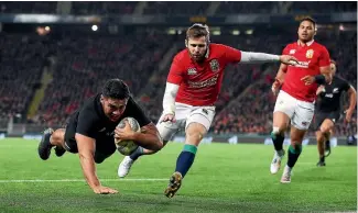  ?? GETTY IMAGES ?? All Blacks hooker Codie Taylor dives over for the first try of the test last night.