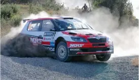  ?? — C. SANTHOSH KUMAR ?? Team MRF’s Jan Kopecky negotiates a corner during the first leg of the Rally of Whangarei on Saturday. The Czech driver leads his teammate Gaurav Gill by 23.1s.