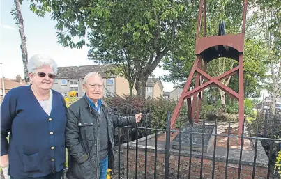  ??  ?? Elizabeth McGuire and Sandy Turner at the Michael Colliery Memorial where a service will be held.