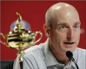  ?? DARRON CUMMINGS — THE ASSOCIATED PRESS ?? 2018 U.S. Ryder Cup Team Captain Jim Furyk speaks during a news conference at Bellerive Country Club, Monday in St. Louis.