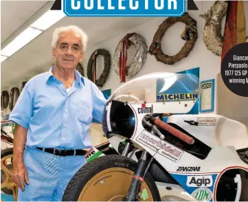  ??  ?? Giancarlo with Pierpaolo Bianchi’s 1977 125 GP world titlewinni­ng Morbidelli