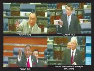  ??  ?? BN MPs Datuk Othman Abdul (top left) and Datuk Abdul Azeez Rahim (bottom left) defended Najib when he raised Selangor’s water problem in response to Azmin’s question in Parliament yesterday.