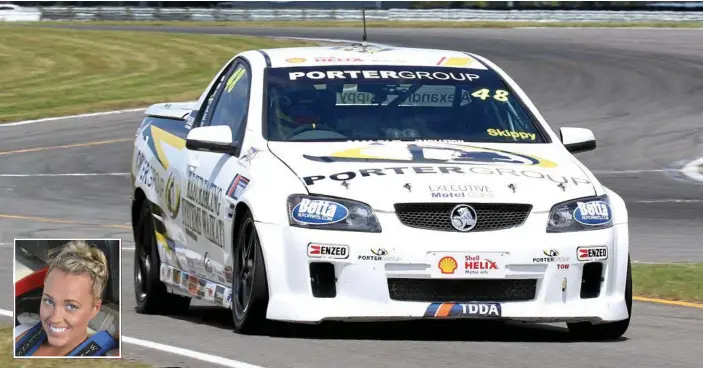  ?? PHOTO: CONTIBUTED ?? ON TRACK: Toowoomba’s Alexandra Whitley (inset) tests the limits of her ute during the PORTERGROU­P V8 ute racing round at Bruce McLaren Motorsport Park.