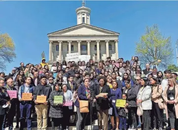  ?? VIVIAN JONES/NEWS SENTINEL ?? A group of constituen­ts gathered by the Tennessee Immigrant and Refugee Rights Coalition rallies at the State Capitol on Tuesday.