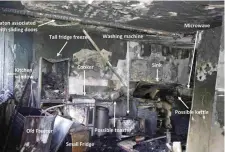  ??  ?? The kitchen from flat 16 at Grenfell Tower is seen in this undated handout image, presented as part of Professor Niamh Nic Daeid’s report to the Grenfell Tower Inquiry in London