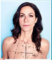  ?? ?? BRAVERY: Julia, left, and recreating for You magazine how she was marked up for her mastectomy, above
