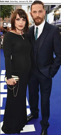  ??  ?? Oscar nominee: Hardy with pregnant wife Charlotte last year