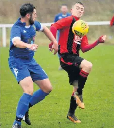 ??  ?? MY BALL: Silverdale Athletic’s Reece White, right, challenges Chesterton’s Josh Brown during their Leek Cup tie. See match report and more picture on page 44. Picture: Malcolm Hart