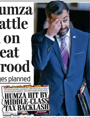  ?? ?? Blow: Humza Yousaf’s tax plans will prove controvers­ial. Inset, yesterday’s Mail