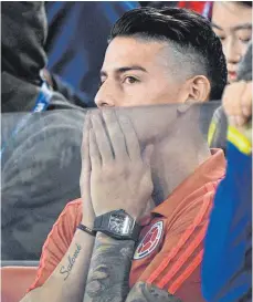  ?? FOTO: DPA ?? Der Münchner James Rodriguez musste die Niederlage Kolumbiens gegen England verletzt von der Tribüne aus verfolgen.