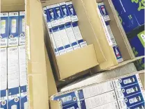  ?? ?? Police swooped down on a trading firm in Tarlac reportedly dealing in imitation Epson products, particular­ly printer inks and cartridges. Photo shows some of the items seized by the police during the raid.