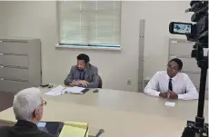  ?? (Pine Bluff Commercial/Eplunus Colvin) ?? Third Ward run-off candidates, incumbent Glen Brown Sr. and William Fells, sit down with The Pine Bluff Commercial’s editor, Byron Tate, for an exclusive live interview.