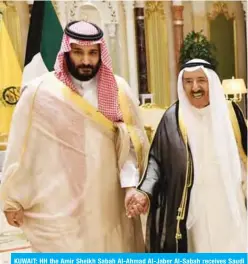  ??  ?? KUWAIT: HH the Amir Sheikh Sabah Al-Ahmad Al-Jaber Al-Sabah receives Saudi Crown Prince Mohammad bin Salman at Bayan Palace yesterday. — KUNA