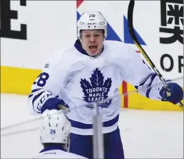  ?? AP PHOTO ?? Toronto Maple Leafs right wing Kasperi Kapanen celebrates his gamewinnin­g goal in Game 2 of their series against Washington. Playoff hockey returns to Toronto tonight for the first time since 2013.
