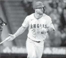  ?? Ryan Sun Associated Press ?? MIKE TROUT homered for the second straight day Monday against Tampa Bay, a 423-foot shot in the third. He also drove in a run with a triple in the first inning.