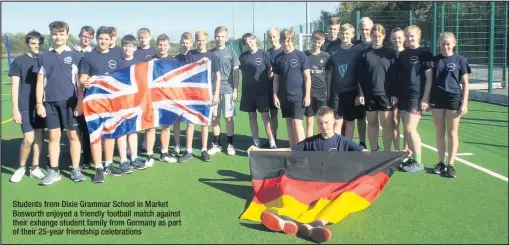  ??  ?? Students from Dixie Grammar School in Market Bosworth enjoyed a friendly football match against their exhange student family from Germany as part of their 25-year friendship celebratio­ns