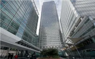  ?? AP ?? One Canada Square (centre) hosts the offices of the European Banking Authority in London. —