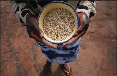  ?? (AP/Tsvangiray­i Mukwazhi) ?? Chagwena holds a plate with millet grains Jan. 18 outside her house.